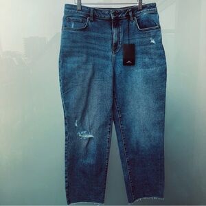 RW & CO Sz 31 High Rise Raw Hem Crop Distressed Mid Wash Jeans NEW WITH TAGS